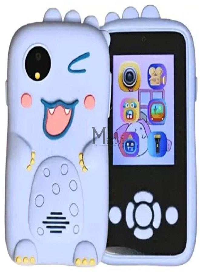 MANVI Kids Smartphone Toy for Girls, Phone Toy for Children 3 4 5 6 7 8 Year Old, Christmas Birthday Gifts for Kids Age 3-8, MP3 Music Player Dual Camera (Dainosaur Phone Blue) - Image 1